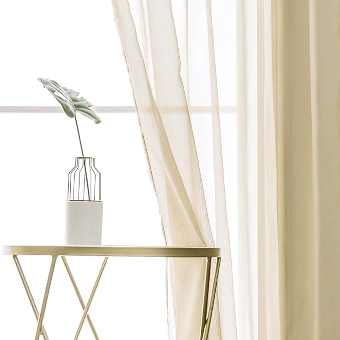 MIULEE 2 Panels Solid Color Sheer Window Curtains Elegant Window Voile Panels/Drapes/Treatment for Bedroom Living Room (54X90 Inches Beige)