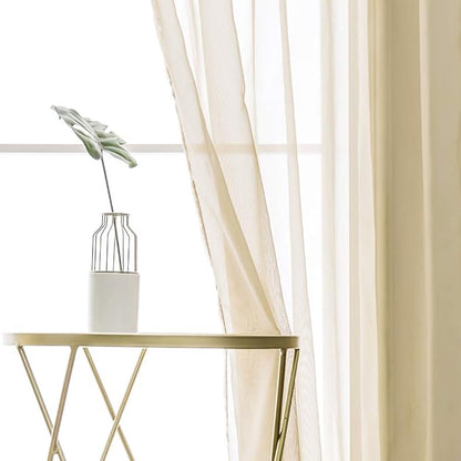 MIULEE 2 Panels Solid Color Sheer Window Curtains Elegant Window Voile Panels/Drapes/Treatment for Bedroom Living Room (54X90 Inches Beige)