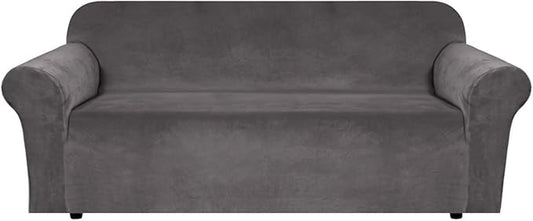 H.VERSAILTEX Stretch Velvet Sofa Covers for 3 Cushion Couch Covers Sofa Slipcovers Furniture Protector Soft with Non Slip Elastic Bottom, Crafted from Thick Comfy Rich Velour (Sofa 72"-90", Gray)