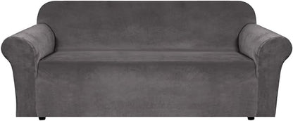 H.VERSAILTEX Stretch Velvet Sofa Covers Large Couch Covers Sofa Slipcovers Furniture Protector Soft with Non Slip Elastic Bottom, Feature Thick Comfy Rich Velour (Extra Wide Sofa 98"-105", Gray)