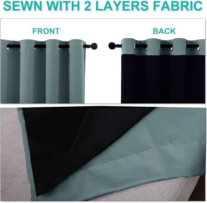 NICETOWN Greyish Blue Blackout Curtains 80 inches Long, Full Light Blocking Drapes with Black Liner for Nursery, Thermal Insulated Draperies for Hall, Villa (2 Pieces, 42" Wide Each Panel)