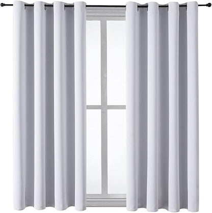 ChrisDowa Grommet Room Darkening Curtains for Bedroom and Living Room - 2 Panels Set Thermal Insulated Blackout Curtains (Greyish White, 52W x 45L)