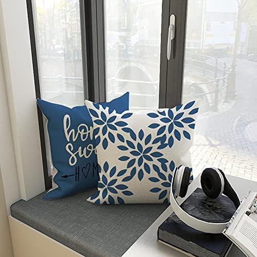 YCOLL Pillow Covers 18x18 Set of 4, Modern Sofa Throw Pillow Cover, Decorative Outdoor Linen Fabric Pillow Case for Couch Bed Car，Light Blue