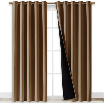 NICETOWN Full Shade Curtain Panels, 62 x 84 inch, Gold Brown, Pair of Energy Smart & Noise Blocking Out Blackout Drapes for Dining Room Window, Thermal Insulated Guest Room Lined Window Dressing