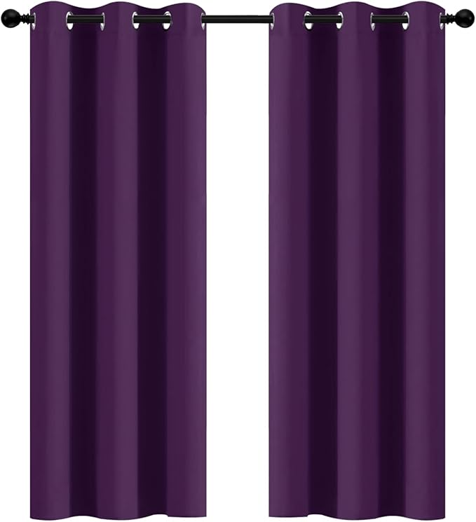 Yakamok Purple Blackout Curtains Room Darkening Thermal Insulated Grommet top Window Curtains for Living Room, 42 x 72 Inch,One Pair