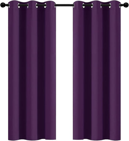Yakamok Purple Blackout Curtains Room Darkening Thermal Insulated Grommet top Window Curtains for Living Room, 42 x 72 Inch,One Pair