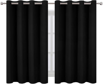 LEMOMO Blackout Curtains 66 x 54 Inch Long Black Curtains Set of 2 Panels Room Darkening Curtains for Bedroom and Living Room