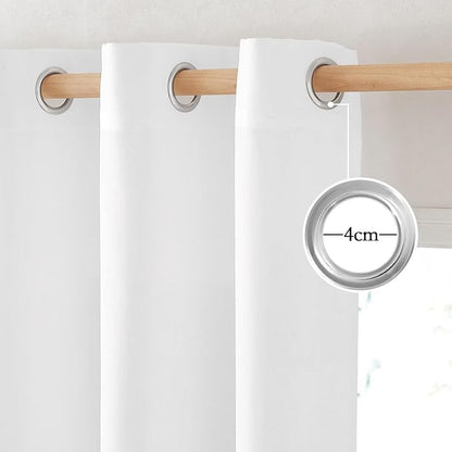 NICETOWN White Linen Short Curtains for Kitchen 48 inches Long, Grommet Top Privacy Added Drapes with Light Filtering Window Treatments for Kids Room, W42 x L48, 2 Panels
