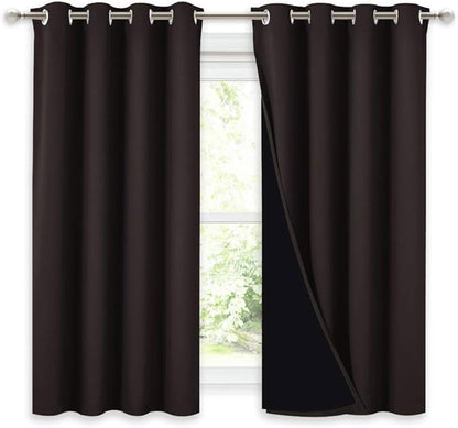 NICETOWN Truly Blackout Curtains 54 inches Length, 2 Thick Layers Completely Blackout Window Treatment Thermal Insulated Lined Drapes for Basement Window (Brown, 1 Pair, 52 inches Width Each Panel)