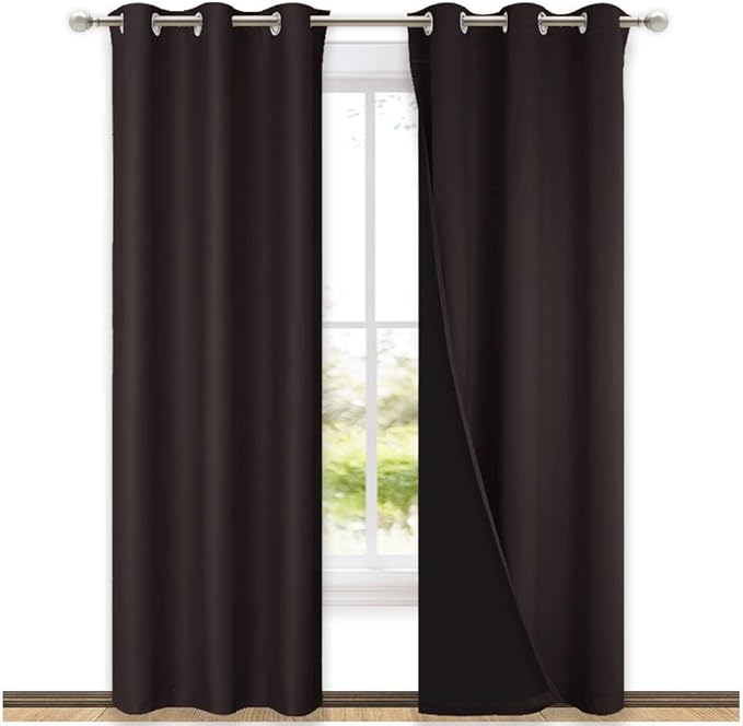 NICETOWN Blackout Curtains 80 inches Long, 2 Pieces, 42" Wide Each Panel, Brown, Full Light Blocking Drapes with Black Liner for Nursery, Thermal Insulated Draperies for Hall, Villa