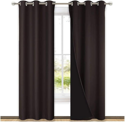 NICETOWN Blackout Curtains 80 inches Long, 2 Pieces, 42" Wide Each Panel, Brown, Full Light Blocking Drapes with Black Liner for Nursery, Thermal Insulated Draperies for Hall, Villa