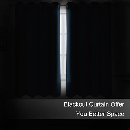 LEMOMO Blackout Curtains 66 x 54 Inch Long Navy Blue Curtains Set of 2 Panels Room Darkening Curtains for Bedroom and Living Room