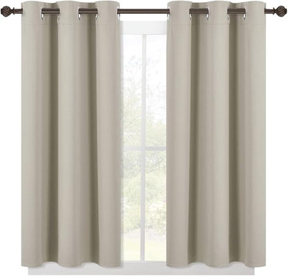 NICETOWN Modern Blackout Curtains Noise Reducing, Thermal Insulated and Privacy Room Darkening Drape Panels for Boy's Guest Room Door Small Short Window (Natural, 2 Panels, W42 x L45 -Inch)
