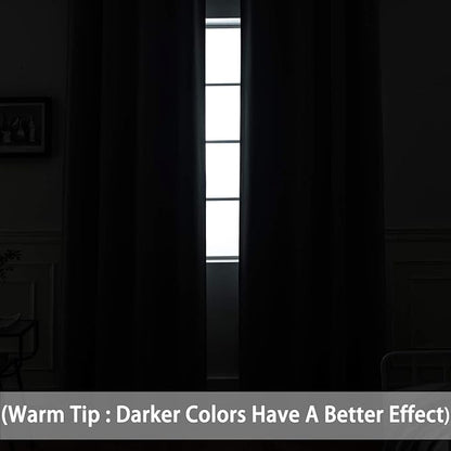 Yakamok 72 Inch Long Blackout Curtains for Bedroom, Thermal Insulated Room Darkening Black Curtains, Light Blocking Blackout Drapes for Living Room- 2 Panels, 42 Inch Width