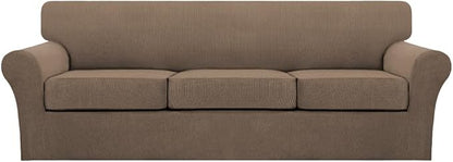 Turquoize 4 Piece Sofa Covers for 3 Cushion Couch Sofa Slipcover Soft Couch Cover for Dogs Washable Furniture Cover with 3 Individual Large Cushion Covers Feature Fabric (Large Sofa, Macchiato)
