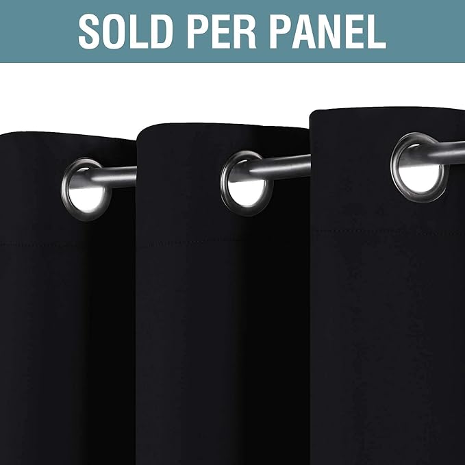 H.VERSAILTEX Blackout Curtain for Living Room Thermal Insulated Window Treatment Curtain 54 inch Length Energy Saving Solid Grommet Top Blackout Drape, One Panel, Jet Black, 52" W x 54" L