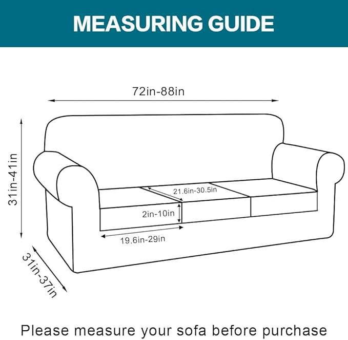 Turquoize 4 Piece Sofa Covers for 3 Cushion Couch Sofa Slipcover Soft Couch Cover for Dogs-Washable Sofa Furniture Cover with 3 Individual Cushion Covers (3 Cushion Sofa, Porcelain)