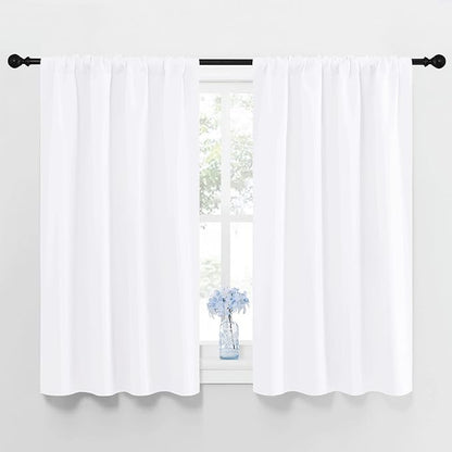 NICETOWN Window Curtain Panels - Semi Blackout Rod Pocket Curtain Set for Bedroom (White, 2 Panels, 42 by 48)