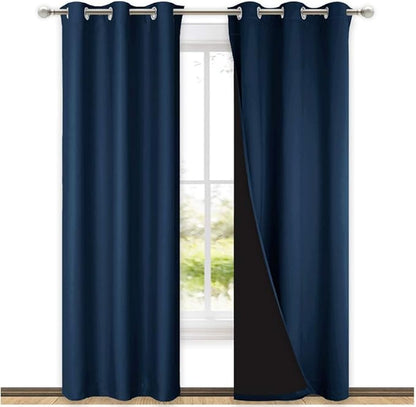 NICETOWN Complete 100% Blackout Curtain Set, Thermal Insulated & Energy Efficiency Window Draperies for Guest Room, Full Shading Panels for Shift Worker and Light Sleepers, Navy Blue, 42W x 84L, 2 Pcs