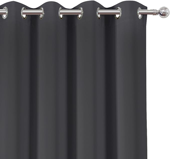 LEMOMO Dark Grey Blackout Curtains 66 x 63 Inch Length/Set of 2 Curtain Panels/Thermal Insulated Room Darkening Blackout Curtains for Bedroom