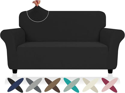 ZNSAYOTX Super Stretch Loveseat Covers (57"-70"), New Striped Love Seat Slipcover, Dogs Pet Friendly Anti-Slip Couch Protector Spandex Durable 2 Seater Fabric Sofa Cover (Black, Loveseat)