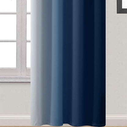 Yakamok 96 Inch Length Light Blocking Thermal Insulated Grommet Window Drapes, Room Darkening Gradient Color Ombre Curtains for Bedroom(Blue and Greyish White, 52x96 Inch, Set of 2)