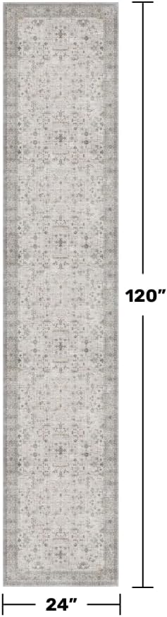 Hazo Haus Non Slip Hallway Runner Rug - 2 x 10 Runner Rug, Washable & Waterproof 2x10 Kitchen Floor Mat - Extra Long Light Gray Neutral Farmhouse Boho Design Décor
