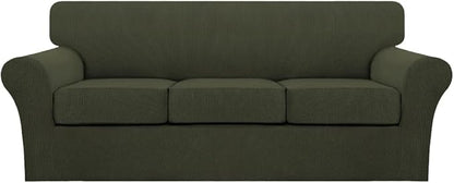 Turquoize 4 Piece Sofa Covers for 3 Cushion Couch Sofa Slipcover Soft Couch Cover for Dogs-Washable Sofa Furniture Cover with 3 Individual Cushion Covers (3 Cushion Sofa, Olive)