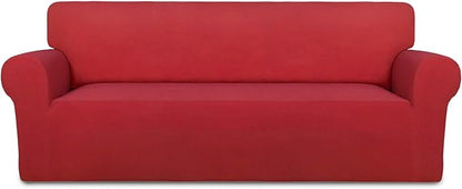 PureFit Super Stretch Sofa Slipcover – Spandex Non Slip Soft Couch Sofa Cover, Washable Furniture Protector with Non Skid Foam and Elastic Bottom for Kids, Pets （Sofa, Red）