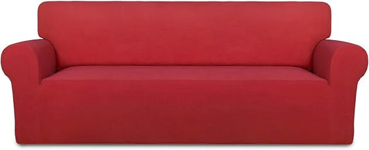 PureFit Super Stretch Sofa Slipcover – Spandex Non Slip Soft Couch Sofa Cover, Washable Furniture Protector with Non Skid Foam and Elastic Bottom for Kids, Pets （Oversized Sofa, Red）