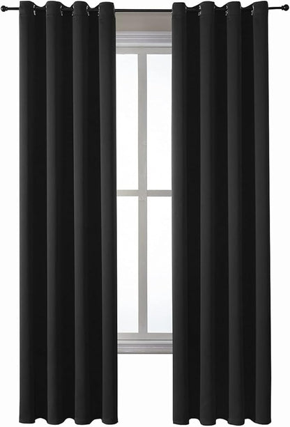 ChrisDowa Grommet Blackout Curtains for Bedroom and Living Room - 2 Panels Set Thermal Insulated Room Darkening Curtains (Black, 52 x 72 Inch)