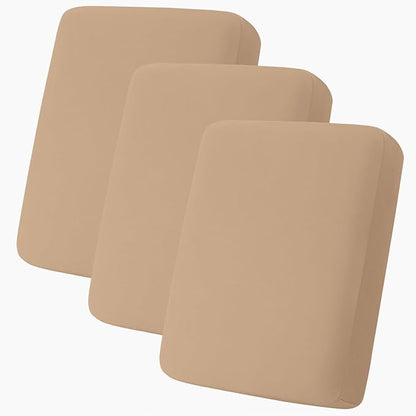 hyha Milk Silk Couch Cushion Covers, Soft Magic Sofa Covers Washable for 3 Cushion Couch, Stretch Sectional Outdoor Cushion Covers for Patio Furniture with Elastic Bottom(3 Packs, Camel)