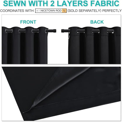 NICETOWN Extra Long Truly Blackout Drapes for Hall and Villa, 100% Blackout Window Curtain Panels with Black Lined for Night Shift Worker, 70-inch Width Each Panel, 108-inch Length, Black, 2 Pieces