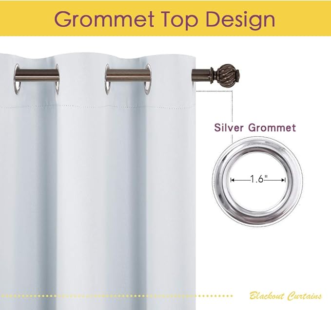 NICETOWN Room Darkening Curtain Panels for Bedroom, Greyish White, 2 Panels, 42 by 80, Easy-Care Solid Thermal Insulated Grommet Room Darkening Draperies/Drapes
