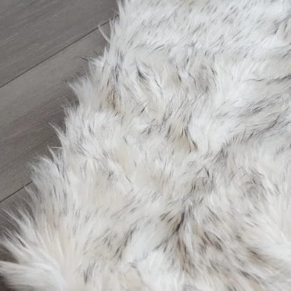 ORINOVA White and Grey Ultra Soft Faux Fur Shaggy Runner Rug 2x6 for Nursery Teen Room Dormitory Living Room Washable Furry Area Rug Décor