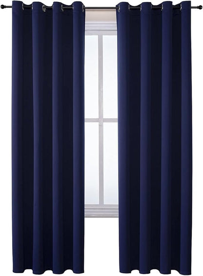 ChrisDowa Grommet Blackout Curtains for Bedroom and Living Room - 2 Panels Set Thermal Insulated Room Darkening Curtains (Navy Blue, 52W x 95L )in