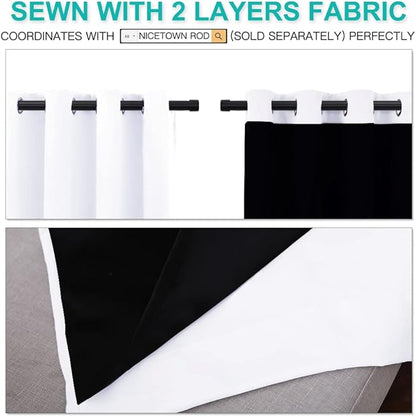 NICETOWN White 100% Blackout Lined Curtains, 2 Thick Layers Completely Blackout Window Treatment Thermal Insulated Drapes for Kitchen/Bedroom (1 Pair, 52 inches Width x 63 inches Length Each Panel)