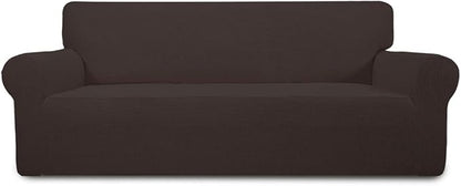 Easy-Going Stretch 4 Seater Sofa Slipcover 1-Piece Sofa Cover Furniture Protector Couch Soft with Elastic Bottom for Kids, Polyester Spandex Jacquard Fabric Small Checks Chocolate