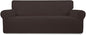 Easy-Going Stretch 4 Seater Sofa Slipcover 1-Piece Sofa Cover Furniture Protector Couch Soft with Elastic Bottom for Kids, Polyester Spandex Jacquard Fabric Small Checks Chocolate