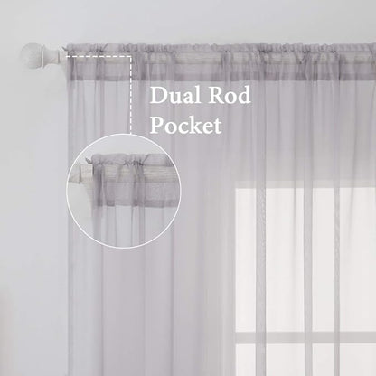 MIULEE 2 Panels Solid Color Sheer Window Curtains Elegant Window Voile Panels/Drapes/Treatment for Bedroom Living Room (54X108 Inches Light Grey)