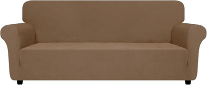 ZNSAYOTX Super Stretch Sofa Cover (72"-92"), New Striped Sofa Covers Fitted Slipcovers with Elastic Bottom, Dog Cat Pets Proof Spandex Washable Fabric Comfortable & Durable (Light Coffee, Sofa)
