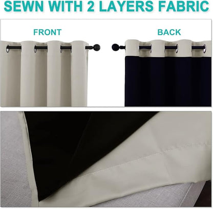 NICETOWN 100% Blackout Window Curtain Panels, Full Light Blocking Drapes with Black Liner for Nursery, 72-inch Drop Thermal Insulated Draperies (Natural, 2 Pieces, 52-inch Wide Per Panel)