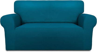 PureFit Super Stretch Sofa Slipcover – Spandex Non Slip Soft Couch Sofa Cover, Washable Furniture Protector with Non Skid Foam and Elastic Bottom for Kids, Pets （Loveseat, Peacock Blue）