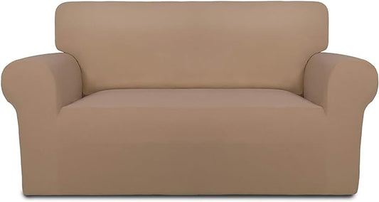 PureFit Super Stretch Sofa Slipcover – Spandex Non Slip Soft Couch Sofa Cover, Washable Furniture Protector with Non Skid Foam and Elastic Bottom for Kids, Pets （Loveseat, Camel）