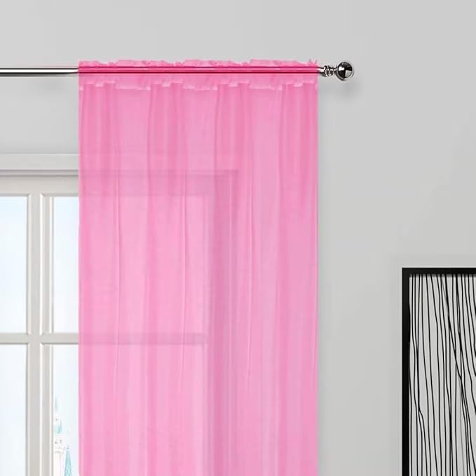 SpaceDresser Basic Rod Pocket Sheer Voile Window Curtain Panels Pink 1 Pair 2 Panels 52 Width 90 Inch Long for Kitchen Bedroom Children Living Room Yard（Pink, 52W x 90L）