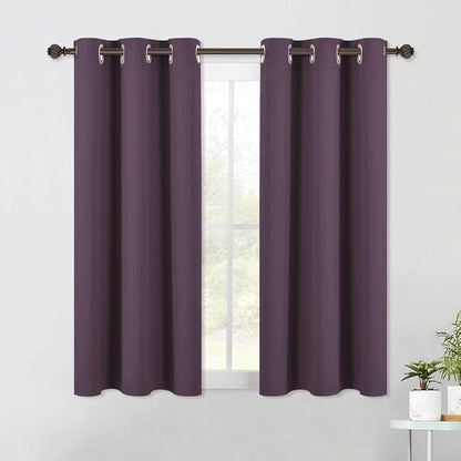 NICETOWN Bedroom Curtains Blackout Drapery Panels, 2 Panels, 42 x 54 Inch, Plum, Three Pass Microfiber Thermal Insulated Solid Ring Top Blackout Window Curtains/Drapes