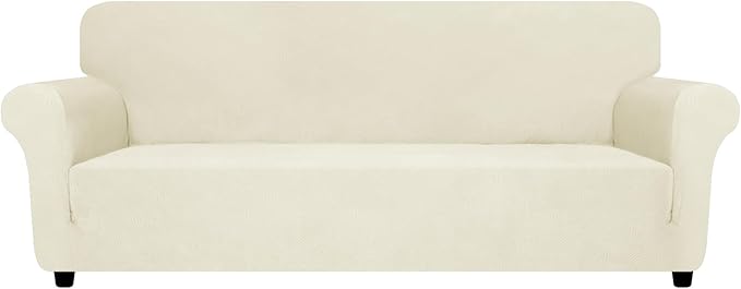 ZNSAYOTX Oversized Super Stretch Couch Cover (92"-115"), New Striped Sofa Covers Comfortable & Durable, Dog Cat Pets Friendly Extra Large Spandex Sofa Slipcovers (Beige, XL Sofa)
