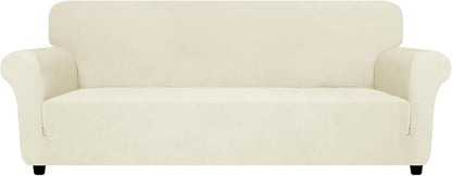ZNSAYOTX Oversized Super Stretch Couch Cover (92"-115"), New Striped Sofa Covers Comfortable & Durable, Dog Cat Pets Friendly Extra Large Spandex Sofa Slipcovers (Beige, XL Sofa)