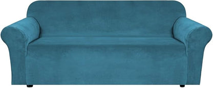 H.VERSAILTEX Stretch Velvet Sofa Covers for 3 Cushion Couch Covers Sofa Slipcovers Furniture Protector Soft with Non Slip Elastic Bottom, Crafted from Comfy Rich Velour (Sofa 72'-90', Peacock Blue)