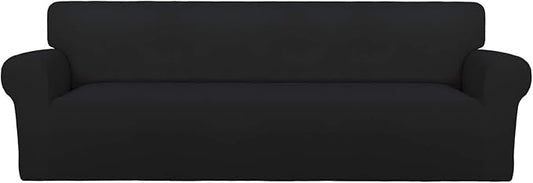 PureFit Super Stretch 4 Seater Sofa Slipcover – Spandex Non Slip Soft Couch Sofa Cover, Washable Furniture Protector with Non Skid Foam and Elastic Bottom for Kids, Pets （XX Large, Black）